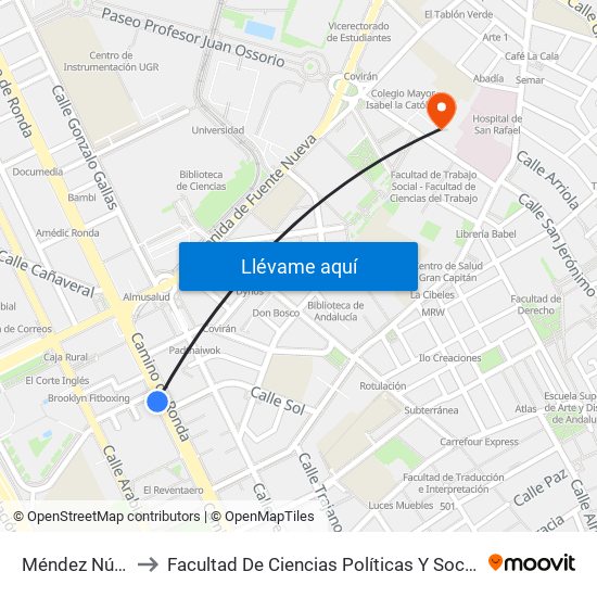 Méndez Núñez to Facultad De Ciencias Políticas Y Sociología map