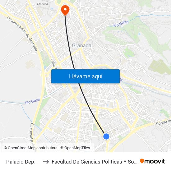 Palacio Deportes to Facultad De Ciencias Políticas Y Sociología map