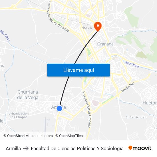 Armilla to Facultad De Ciencias Políticas Y Sociología map