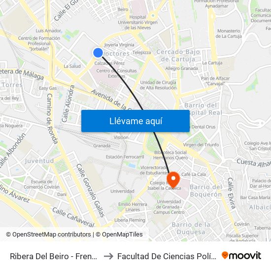 Ribera Del Beiro - Frente Mondragones to Facultad De Ciencias Políticas Y Sociología map