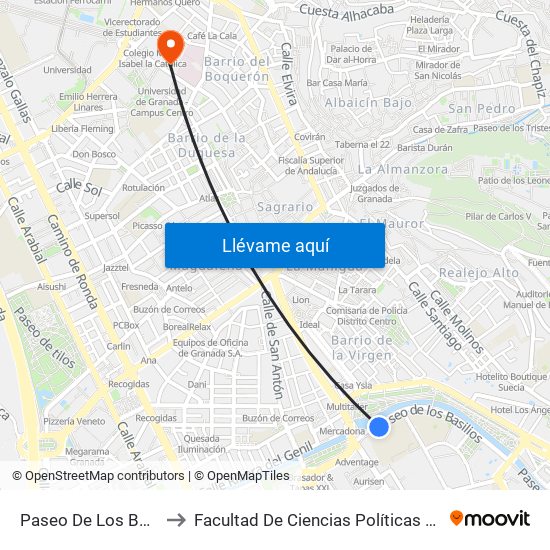 Paseo De Los Basilios 1 to Facultad De Ciencias Políticas Y Sociología map