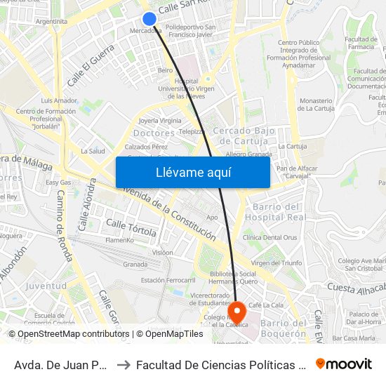 Avda. De Juan Pablo II 2 to Facultad De Ciencias Políticas Y Sociología map