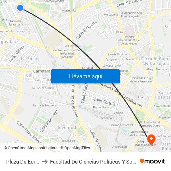 Plaza De Europa to Facultad De Ciencias Políticas Y Sociología map