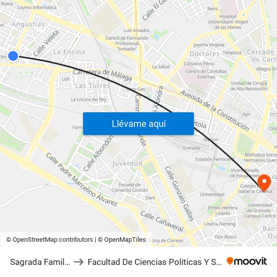 Sagrada Familia 28 to Facultad De Ciencias Políticas Y Sociología map