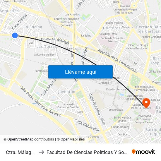 Ctra. Málaga 69 to Facultad De Ciencias Políticas Y Sociología map