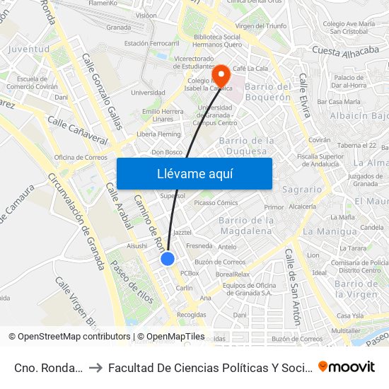 Cno. Ronda 87 to Facultad De Ciencias Políticas Y Sociología map