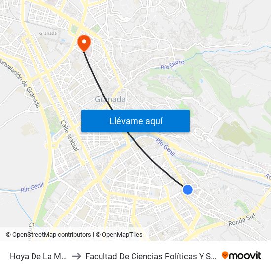 Hoya De La Mora 3 to Facultad De Ciencias Políticas Y Sociología map