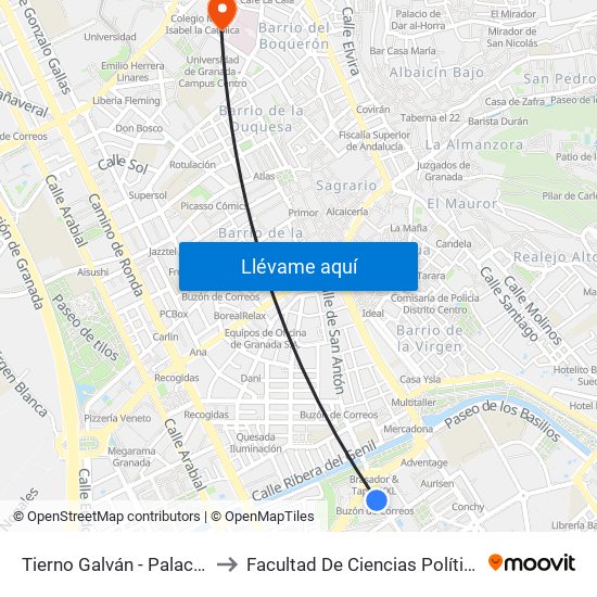 Tierno Galván - Palacio Congresos to Facultad De Ciencias Políticas Y Sociología map