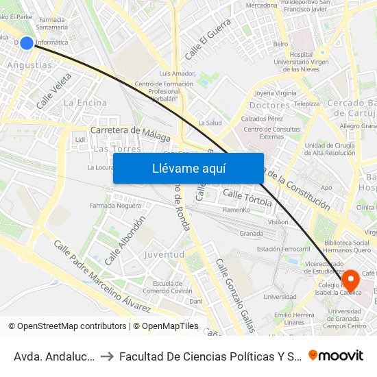 Avda. Andalucía 91 to Facultad De Ciencias Políticas Y Sociología map