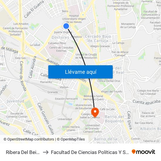 Ribera Del Beiro 26 to Facultad De Ciencias Políticas Y Sociología map