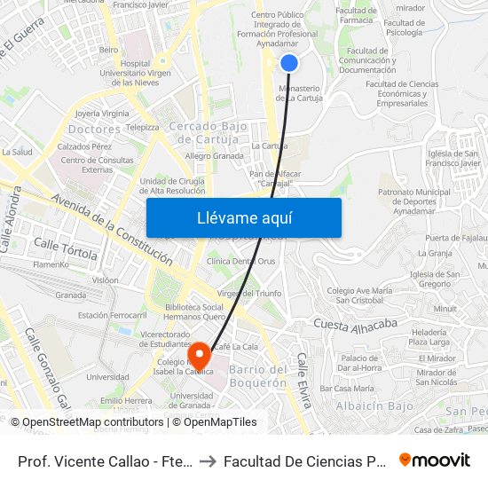 Prof. Vicente Callao - Fte Ciencias Educación to Facultad De Ciencias Políticas Y Sociología map