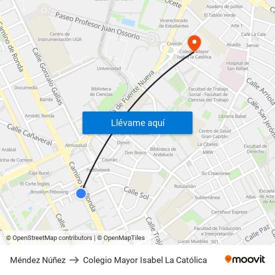 Méndez Núñez to Colegio Mayor Isabel La Católica map