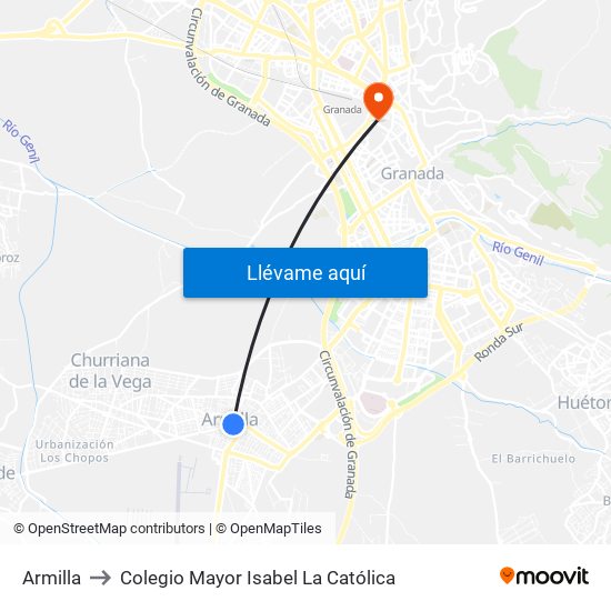 Armilla to Colegio Mayor Isabel La Católica map