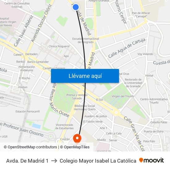 Avda. De Madrid 1 to Colegio Mayor Isabel La Católica map