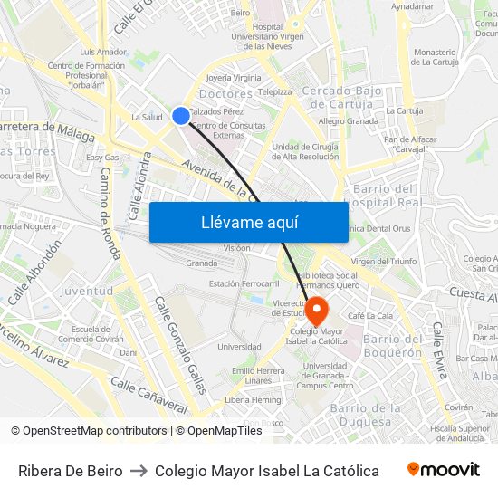 Ribera De Beiro to Colegio Mayor Isabel La Católica map