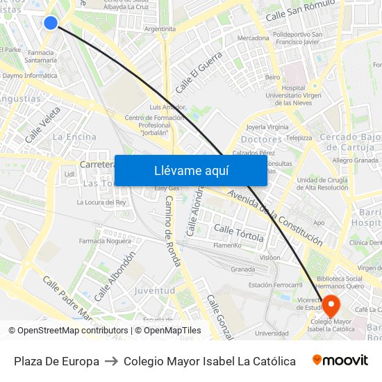 Plaza De Europa to Colegio Mayor Isabel La Católica map