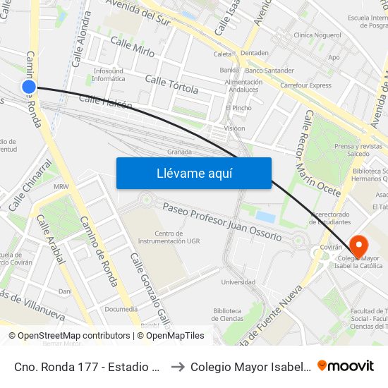 Cno. Ronda 177 - Estadio De La Juventud to Colegio Mayor Isabel La Católica map