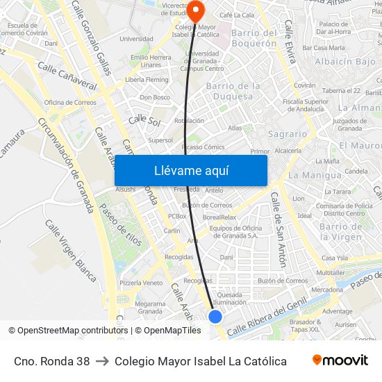 Cno. Ronda 38 to Colegio Mayor Isabel La Católica map