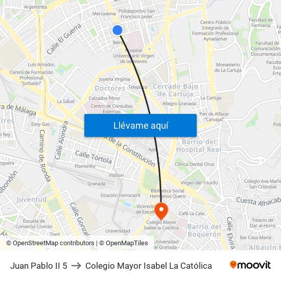 Juan Pablo II 5 to Colegio Mayor Isabel La Católica map