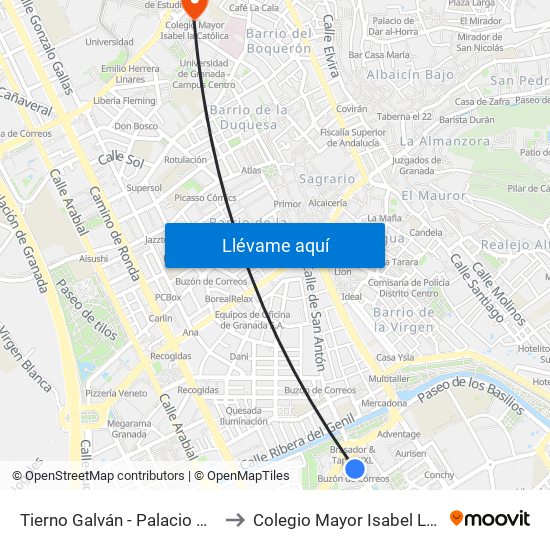 Tierno Galván - Palacio Congresos to Colegio Mayor Isabel La Católica map