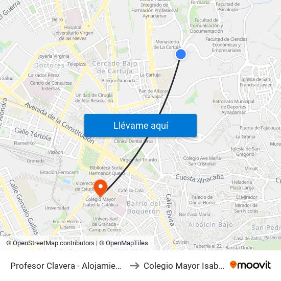 Profesor Clavera - Alojamientos Universitarios to Colegio Mayor Isabel La Católica map