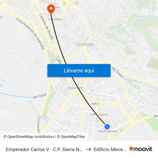 Emperador Carlos V - C.P. Sierra Nevada to Edificio Mecenas map