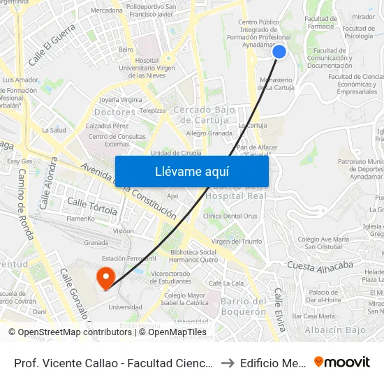 Prof. Vicente Callao - Facultad Ciencias Educación to Edificio Mecenas map