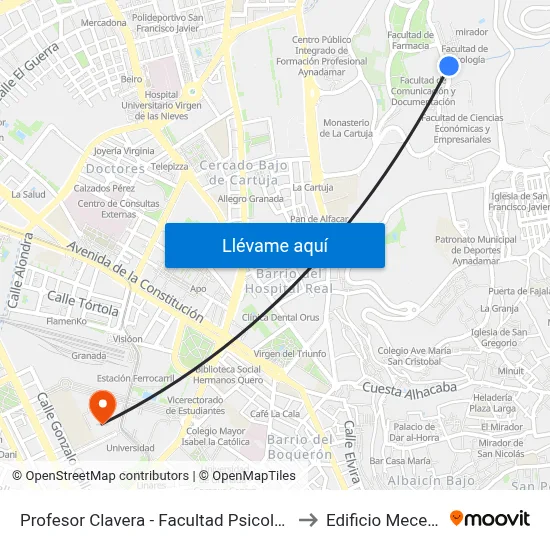 Profesor Clavera - Facultad Psicología 1 to Edificio Mecenas map