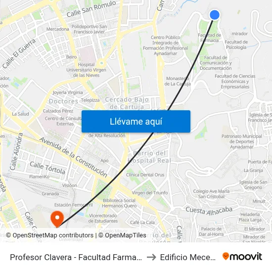 Profesor Clavera - Facultad Farmacia 2 to Edificio Mecenas map