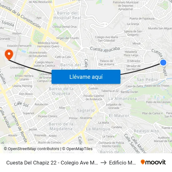Cuesta Del Chapiz 22 - Colegio Ave Maria Casa Madre to Edificio Mecenas map