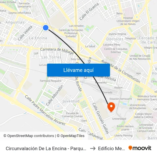 Circunvalación De La Encina - Parque La Rosaleda to Edificio Mecenas map
