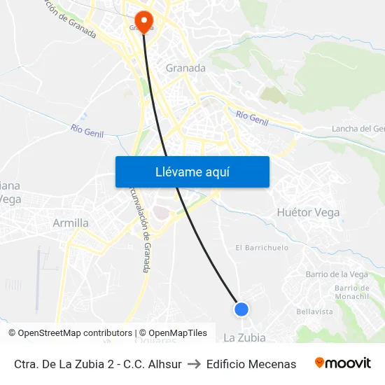 Ctra. De La Zubia 2 - C.C. Alhsur to Edificio Mecenas map