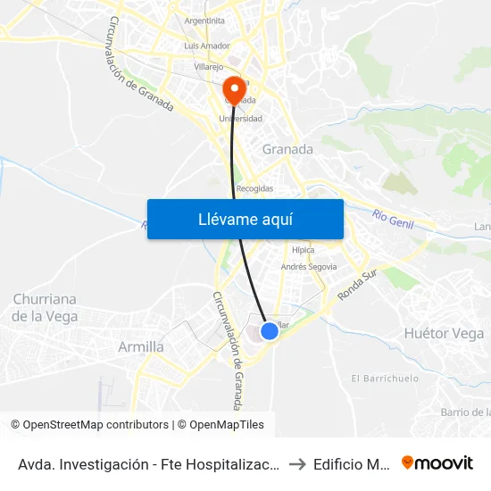 Avda. Investigación - Fte Hospitalización Campus Salud to Edificio Mecenas map