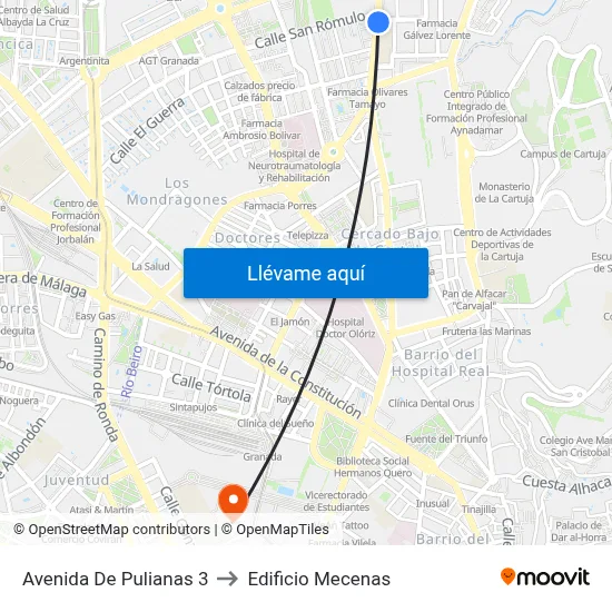 Avenida De Pulianas 3 to Edificio Mecenas map