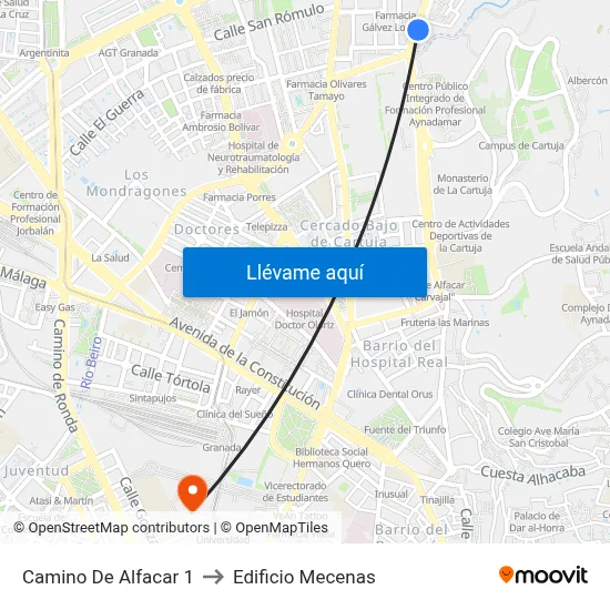 Camino De Alfacar 1 to Edificio Mecenas map
