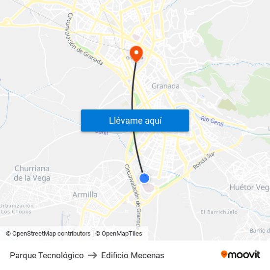 Parque Tecnológico to Edificio Mecenas map