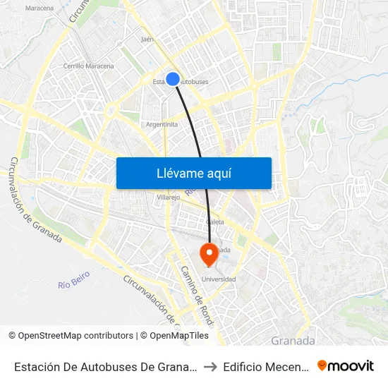 Estación De Autobuses De Granada to Edificio Mecenas map