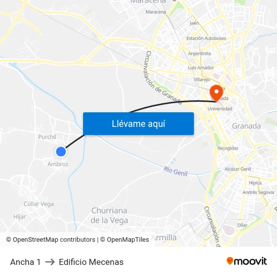 Ancha 1 to Edificio Mecenas map