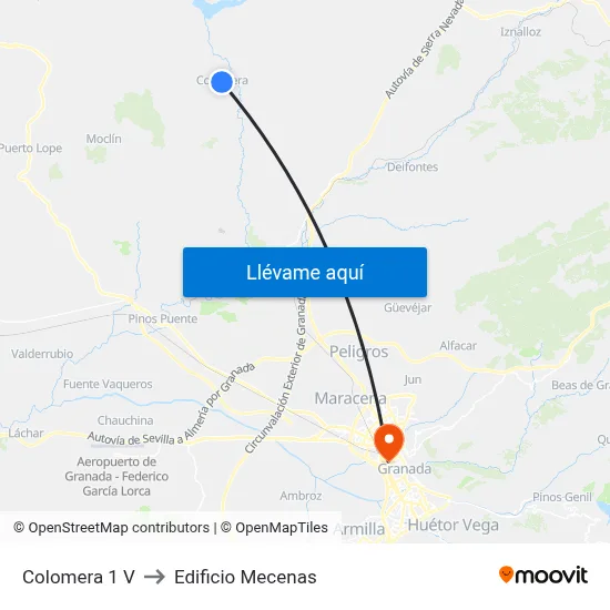 Colomera 1 V to Edificio Mecenas map