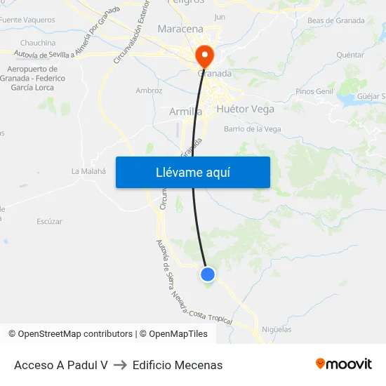 Acceso A Padul V to Edificio Mecenas map
