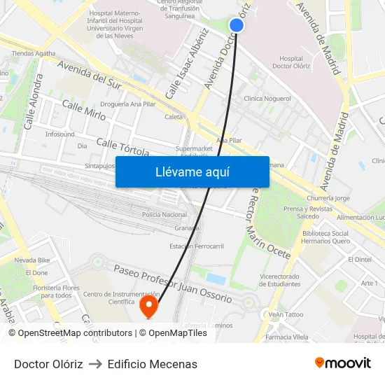 Doctor Olóriz to Edificio Mecenas map
