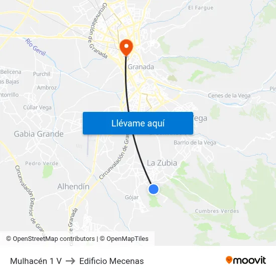 Mulhacén 1 V to Edificio Mecenas map