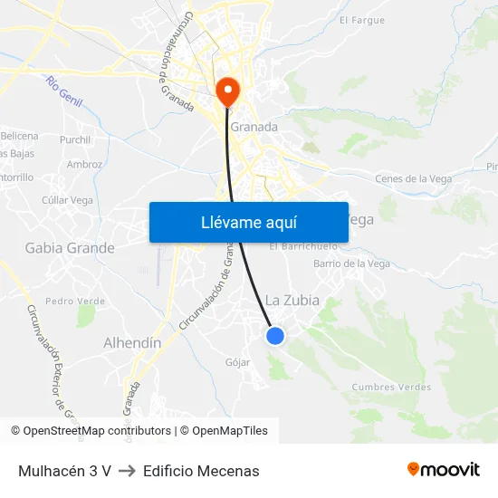 Mulhacén 3 V to Edificio Mecenas map