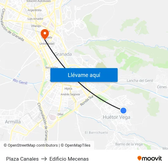 Plaza Canales to Edificio Mecenas map