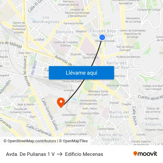 Avda. De Pulianas 1 V to Edificio Mecenas map