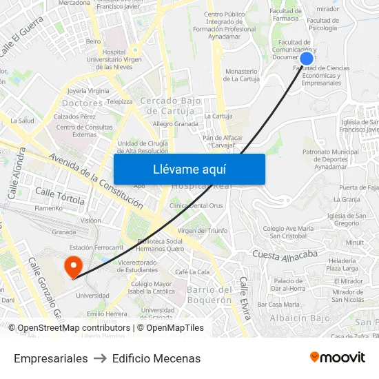 Empresariales to Edificio Mecenas map