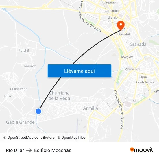 Río Dílar to Edificio Mecenas map