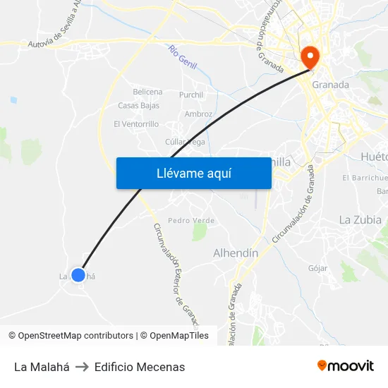 La Malahá to Edificio Mecenas map