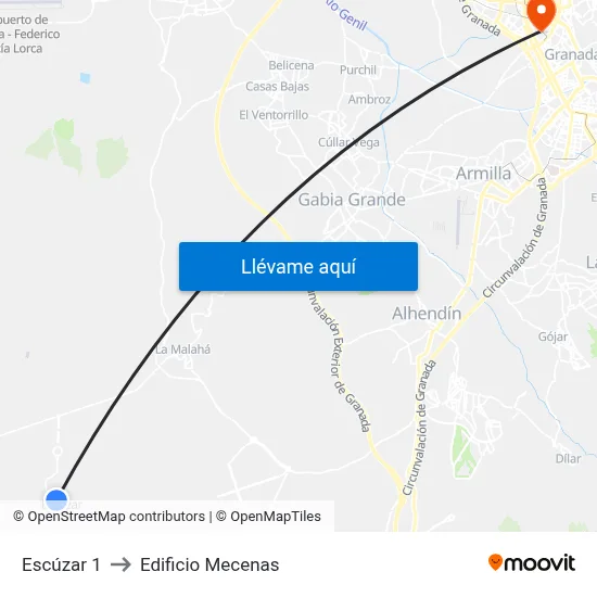 Escúzar 1 to Edificio Mecenas map
