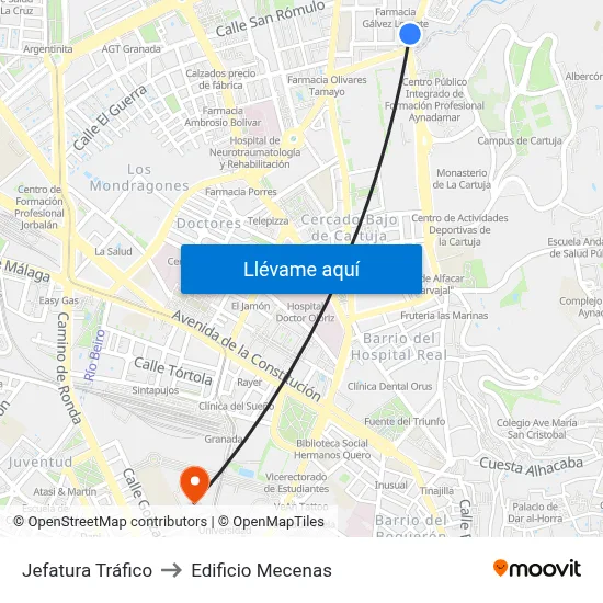 Jefatura Tráfico to Edificio Mecenas map